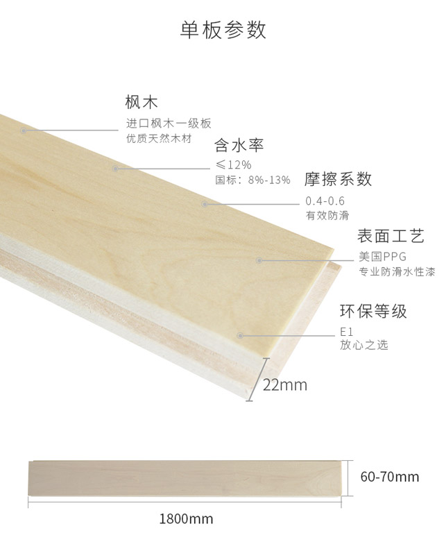 楓木一級運動木地板單板參數 楓木一級運動木地板單板參數